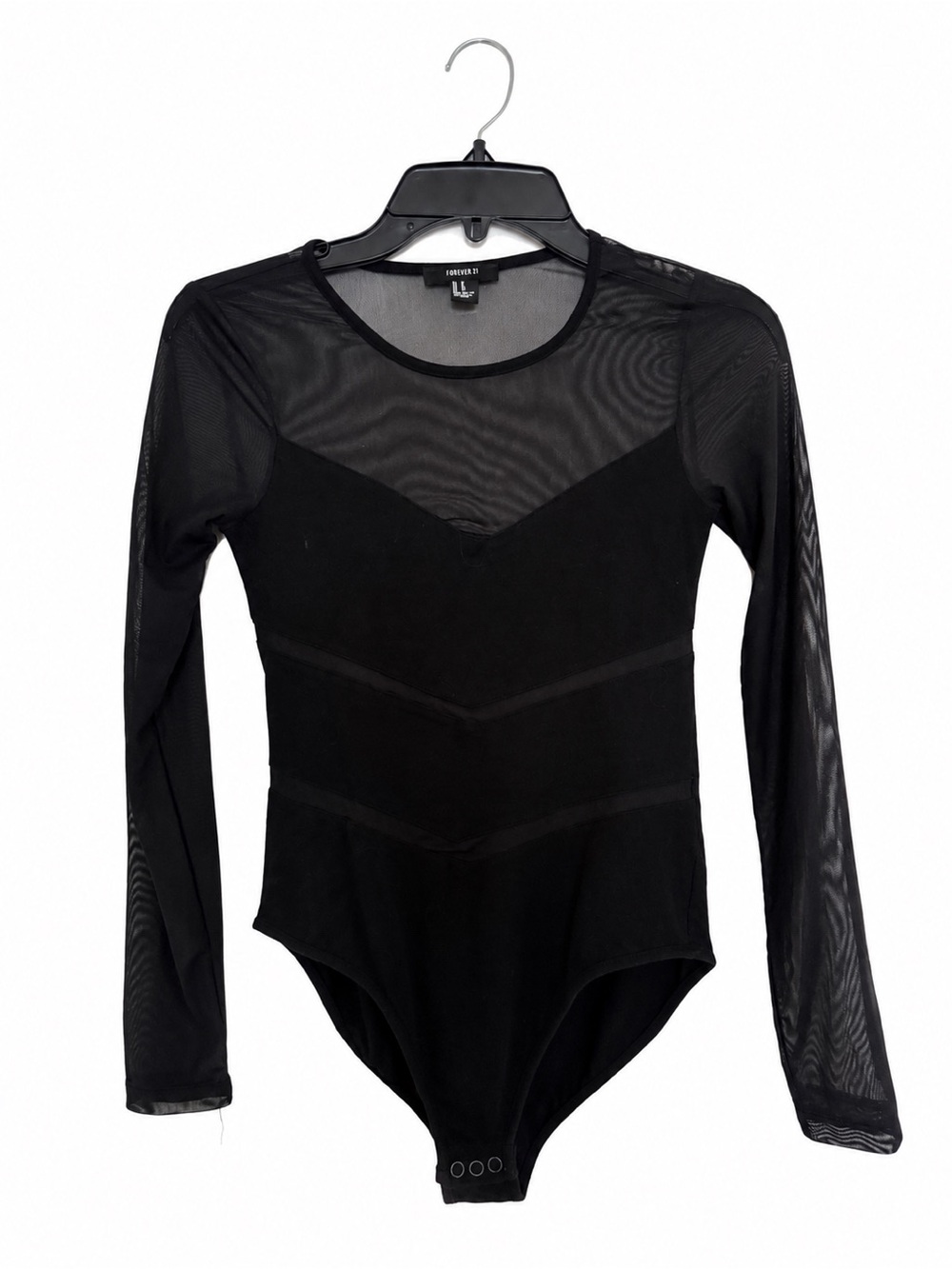 Forever 21 Black Long-Sleeve Mesh One-Piece body suit